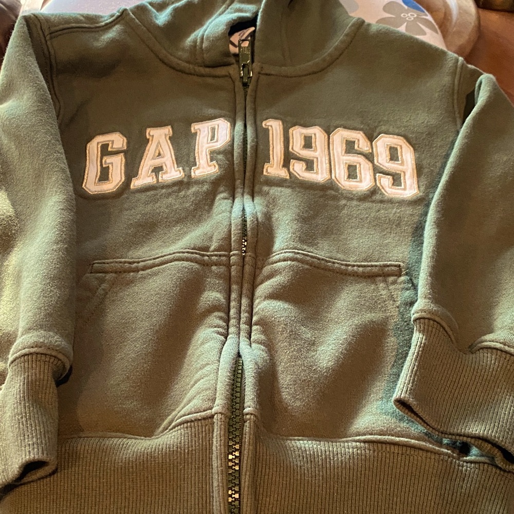 Gap Kids Boys Full Zip Embroidery Logo Fleece Hoodie Army Green